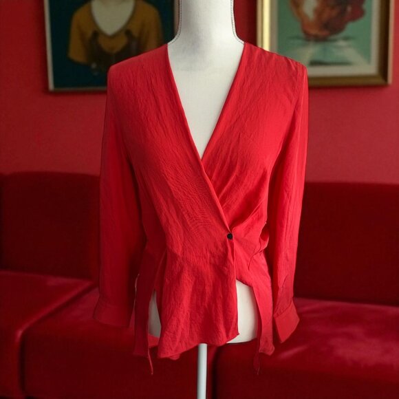 RAG & BONE Red Kimono Detail Long Sleeve Top Size XS - Picture 1 of 9